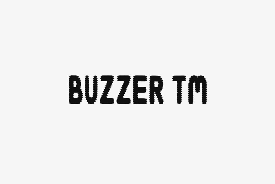 Unique textured font spelling Buzzer TM in bold letters perfect for graphic design templates and mockups adds distinct flair to digital assets for designers