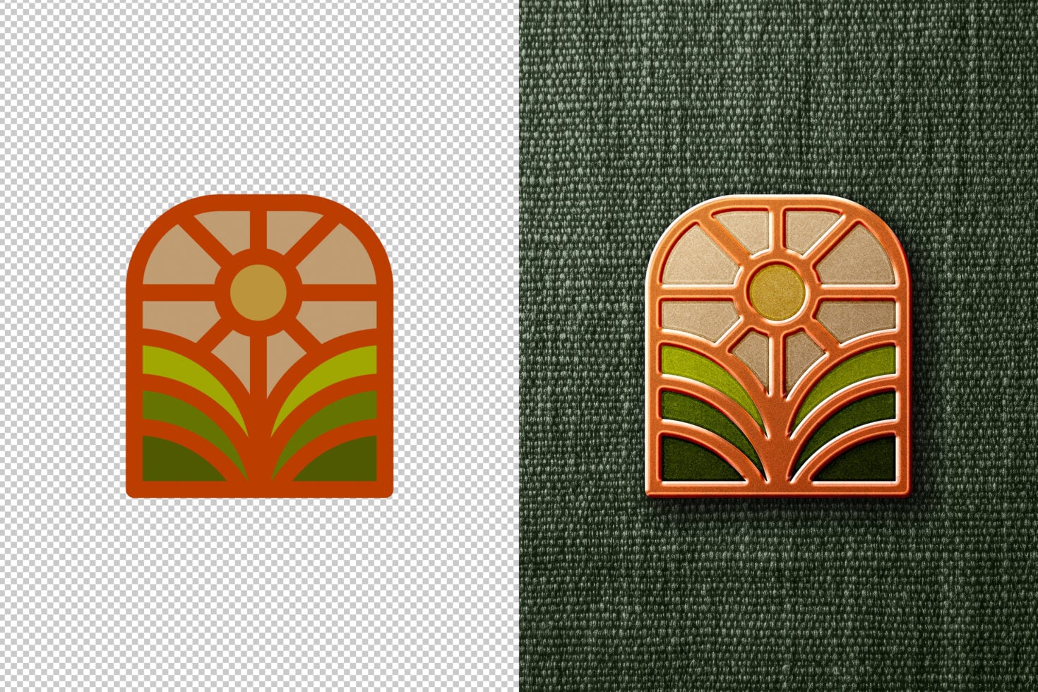 Sun logo mockup on transparent vs linen fabric background