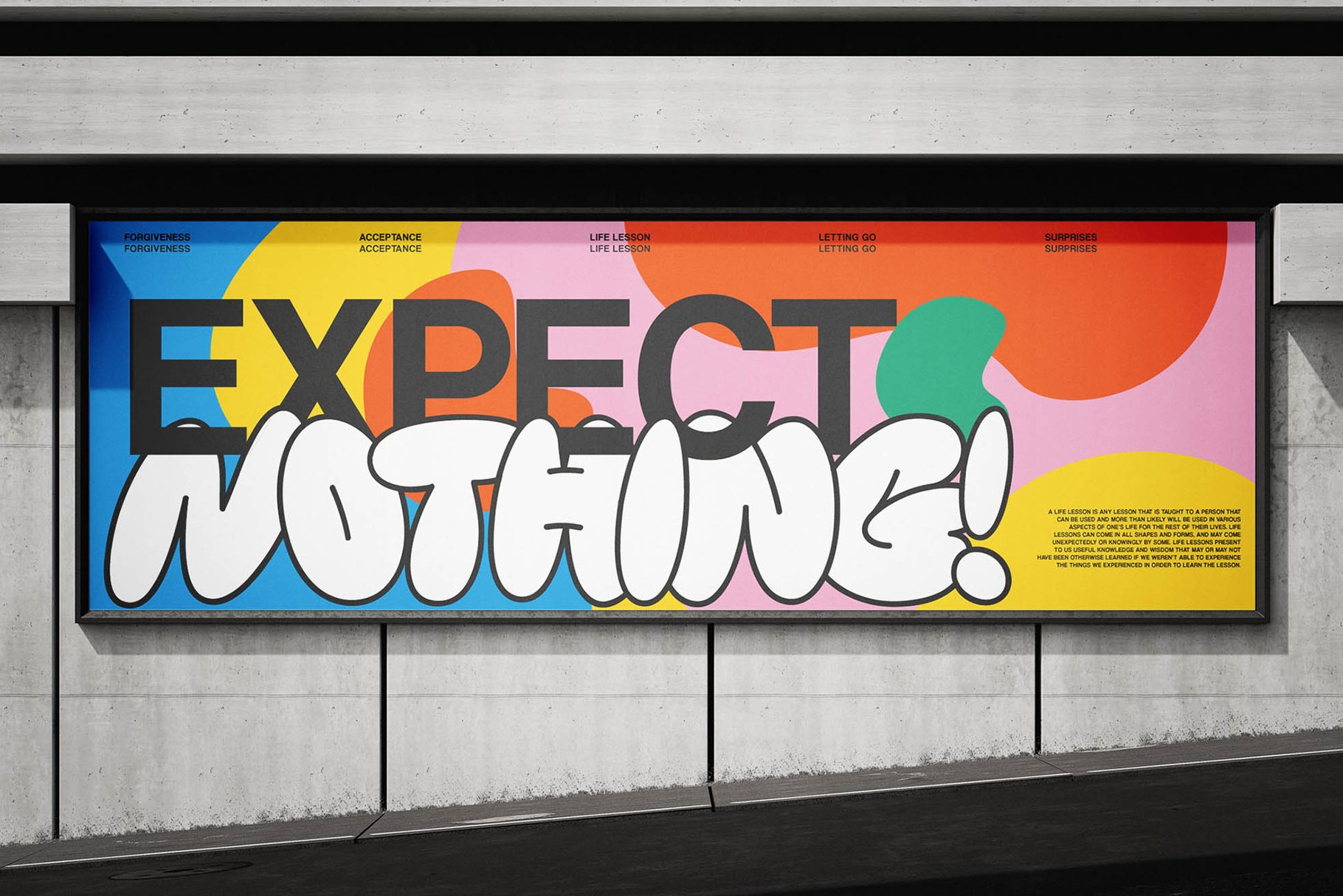 Billboard mockup featuring bold graffiti text Expect Nothing on a colorful abstract background perfect for designers graphic design street art SEO.