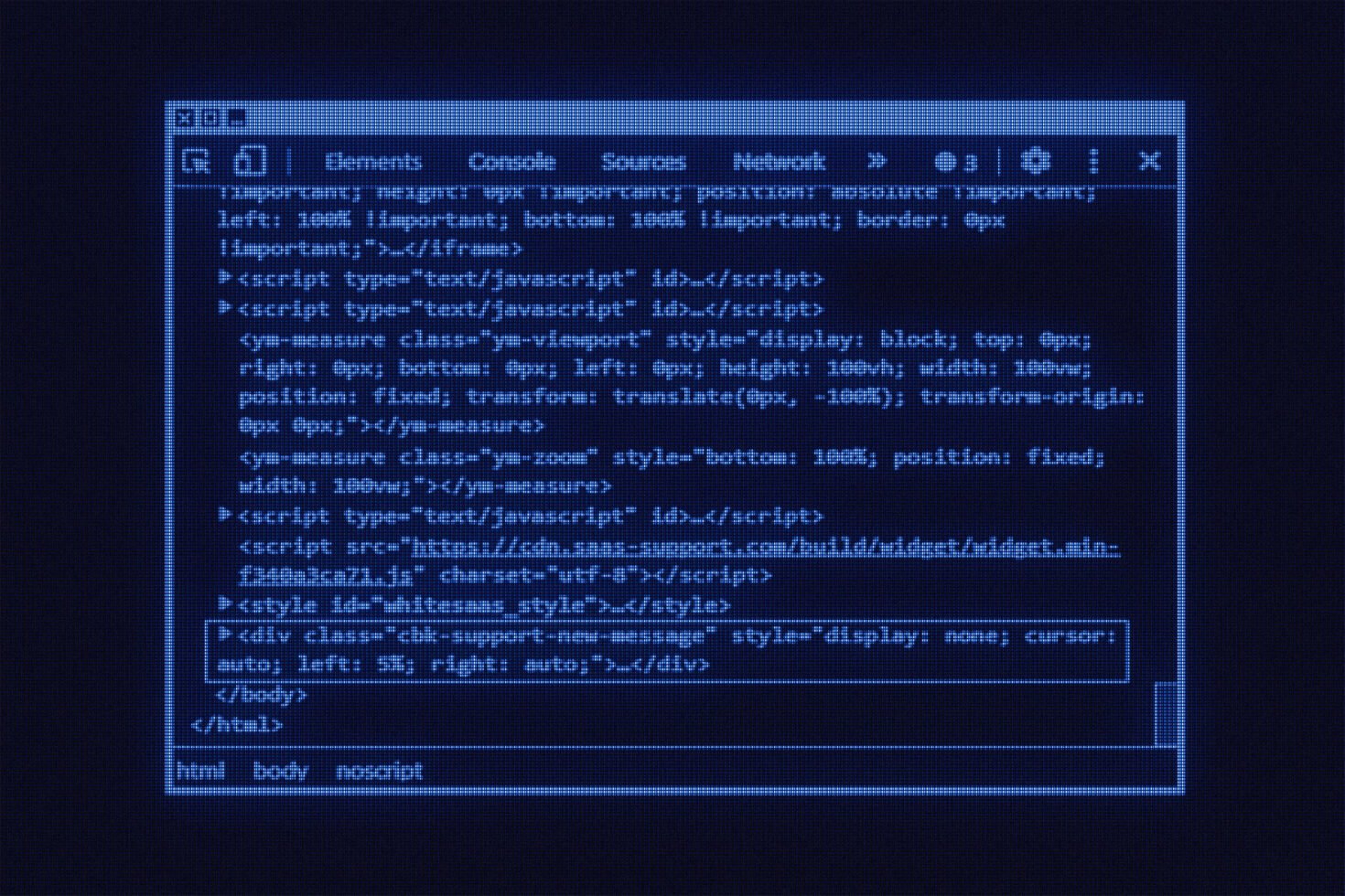 Digital code editor display showcasing HTML and JavaScript in dark mode suitable for designers creating web mockups coding templates development graphics