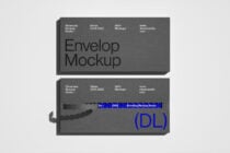 Envelope mockup showcasing front and back designs on gray paper with text details ideal for branding presentation digital assets for designers.