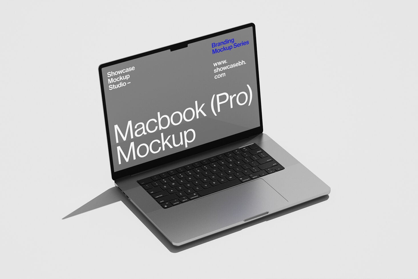 MacBook Pro laptop mockup on light gray showing editable screen display area