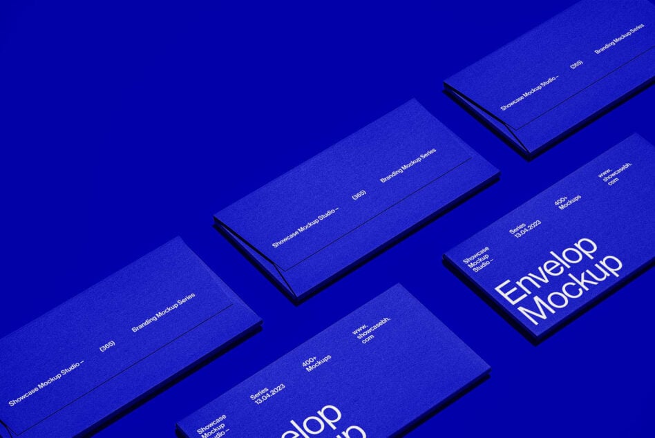 Isometric blue envelopes arranged in diagonal rows on solid blue background