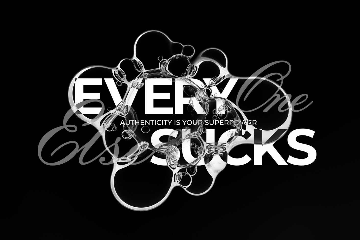 Abstract typography design with overlapping text authenticity is your superpower; bold and elegant fonts; creative graphic for digital assets and templates.