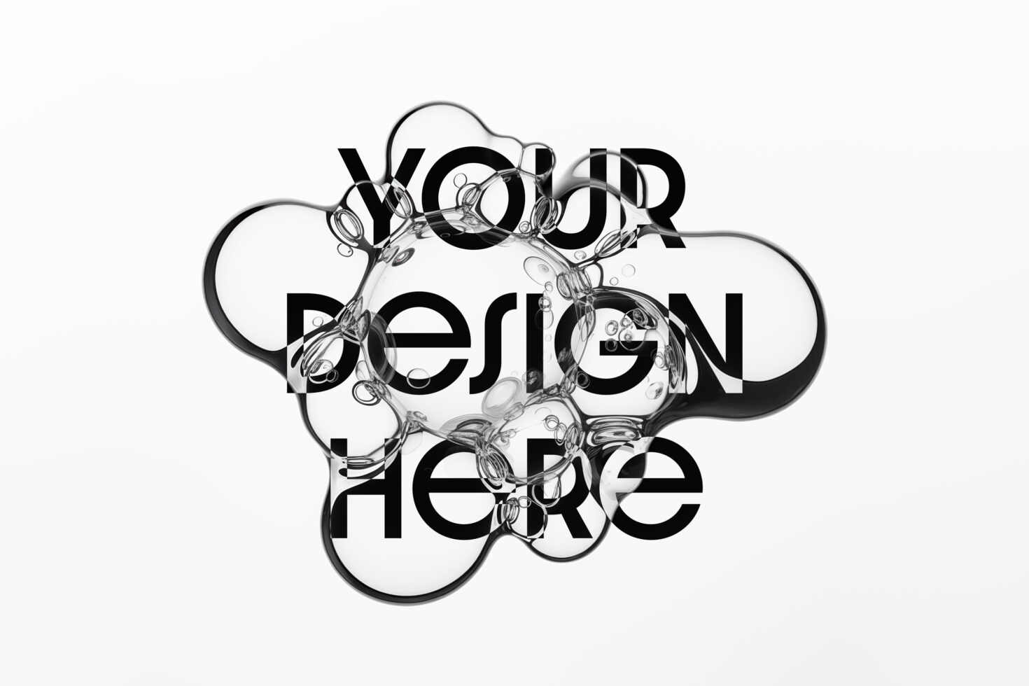 Abstract mockup design with clear bubbles and bold black text overlay, ideal for graphic projects, creative templates, and designer asset displays.