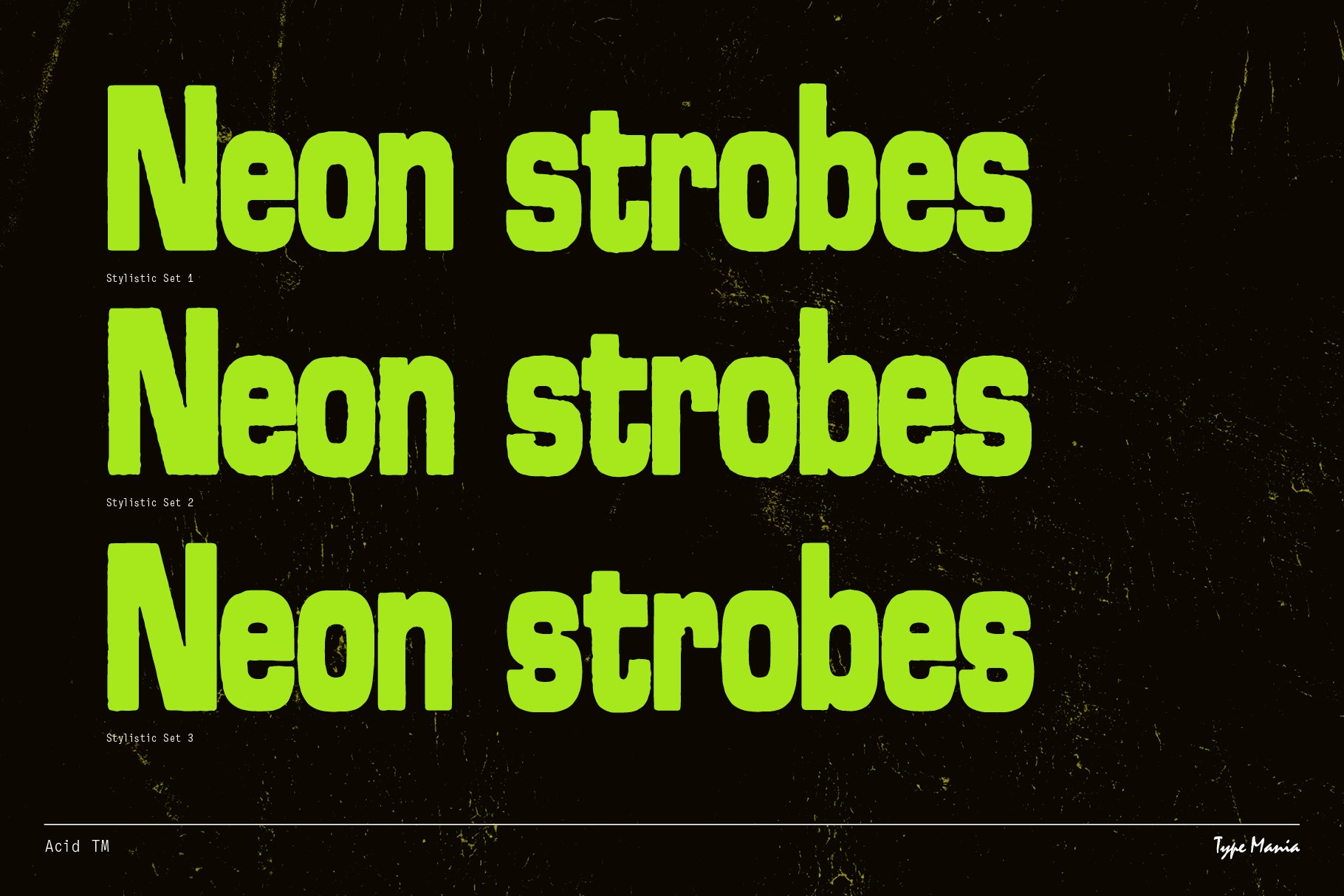 Bold neon green typeface showcasing different stylistic sets. Perfect for graphic design, typography, font design projects. Ideal for creative designers.