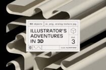 3D objects pack for designers featuring 60 items in AI PNG JPEG formats. Perfect for creative projects. Vol 3 from Studio Klorofom. Graphics asset.