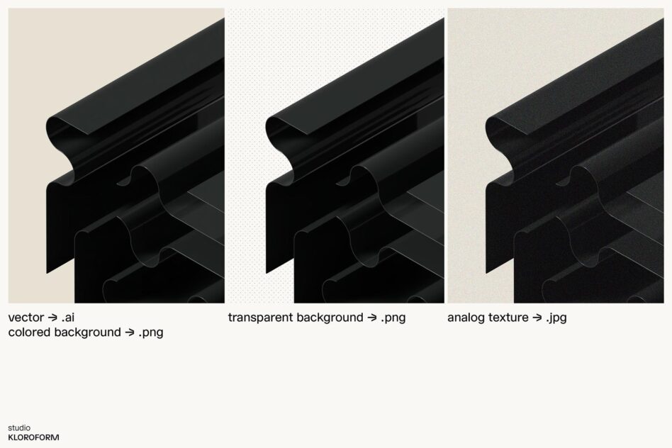 Black architectural molding mockups in three file formats with different backgrounds