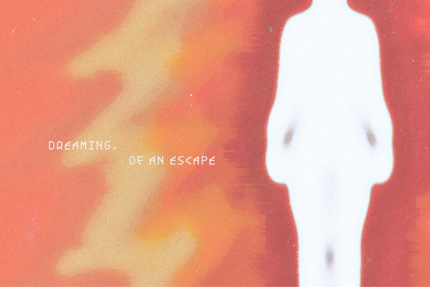 Abstract art graphic design with silhouette on blurred orange background dreaming of an escape. Keywords: digital asset, artistic template, design resource.
