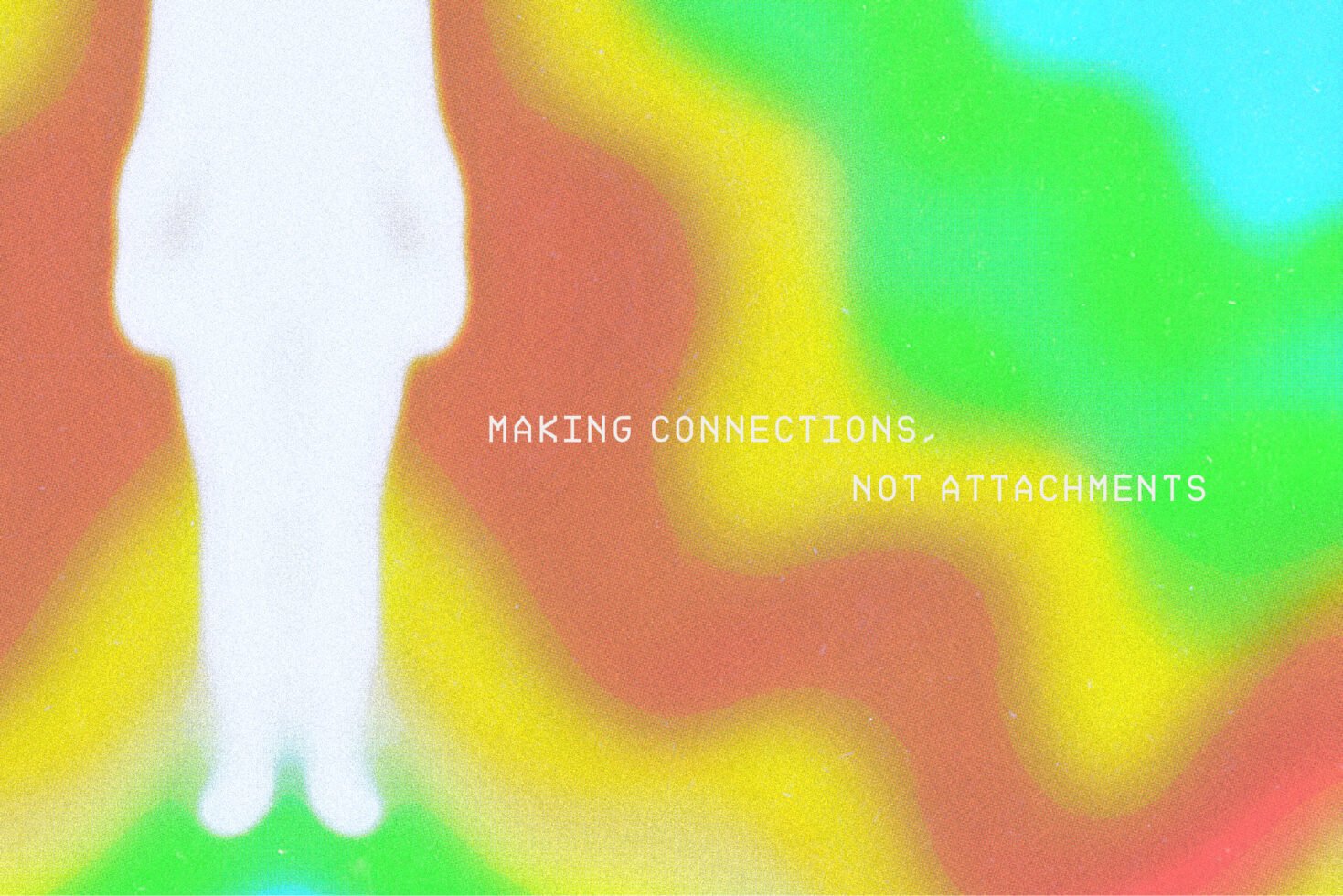 Abstract graphic with colorful gradient background and silhouette of person emphasizing connections; ideal for design templates and creative projects.