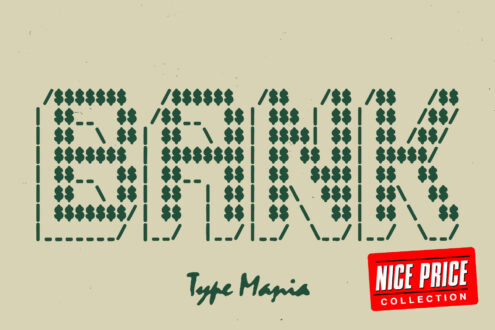 Diamond-fill lettering reading 'Design is Cool' with red price sticker
