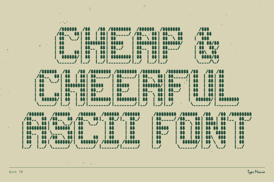 Dark green diamond grid typeface showing complete alphabet, numbers, punctuation
