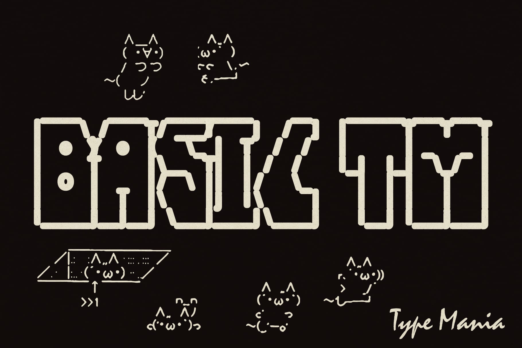 Black backdrop featuring Breaks THY font with Japanese emoticons scattered around