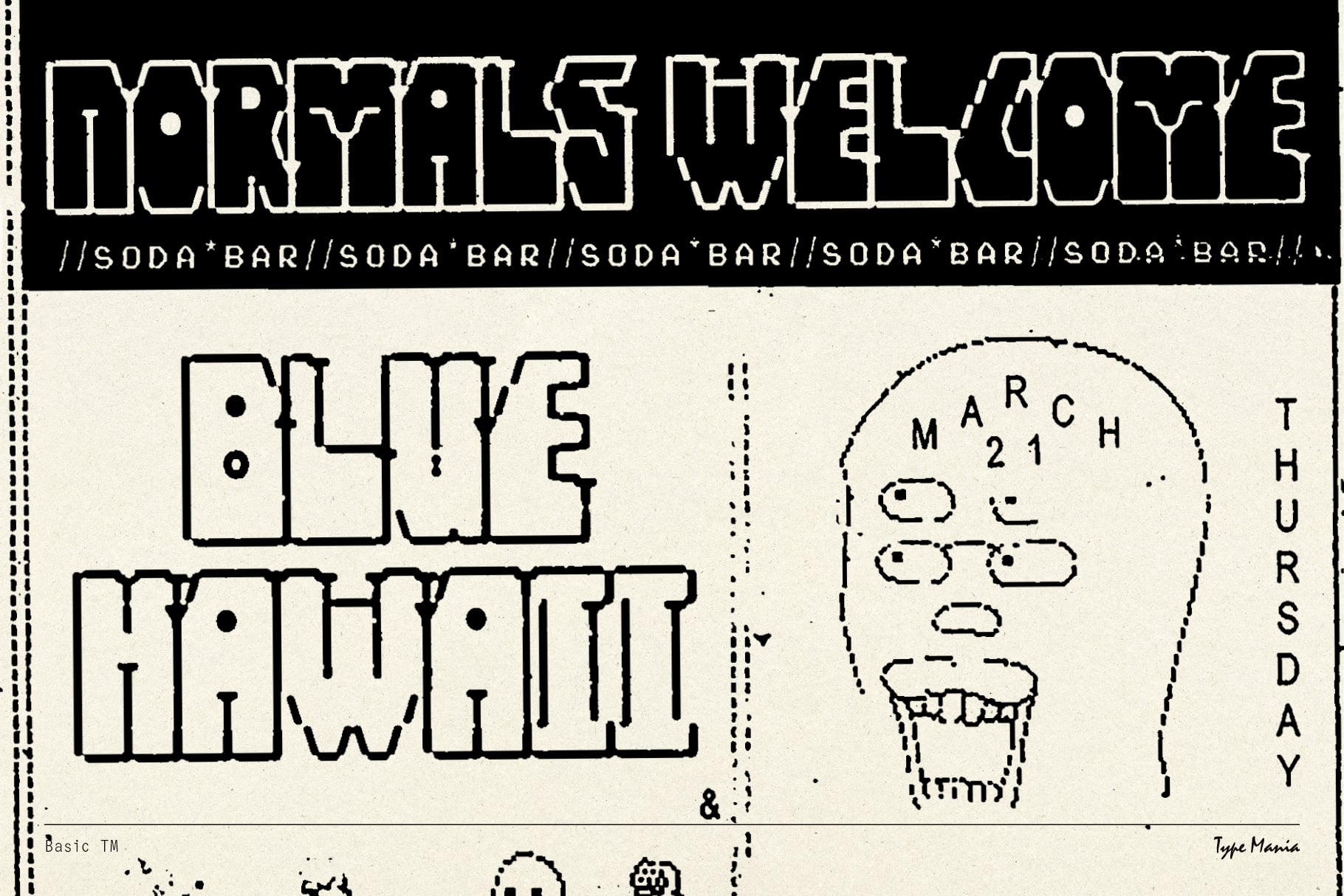 Black cream split layout showing Darkly Welcome title with soda bar diner theme