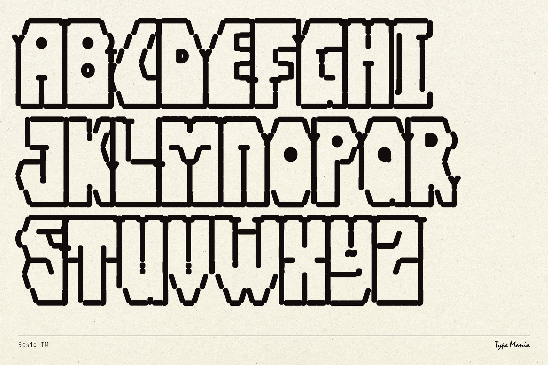 Bold distressed outline letters spelling arcade edit stutter on beige surface