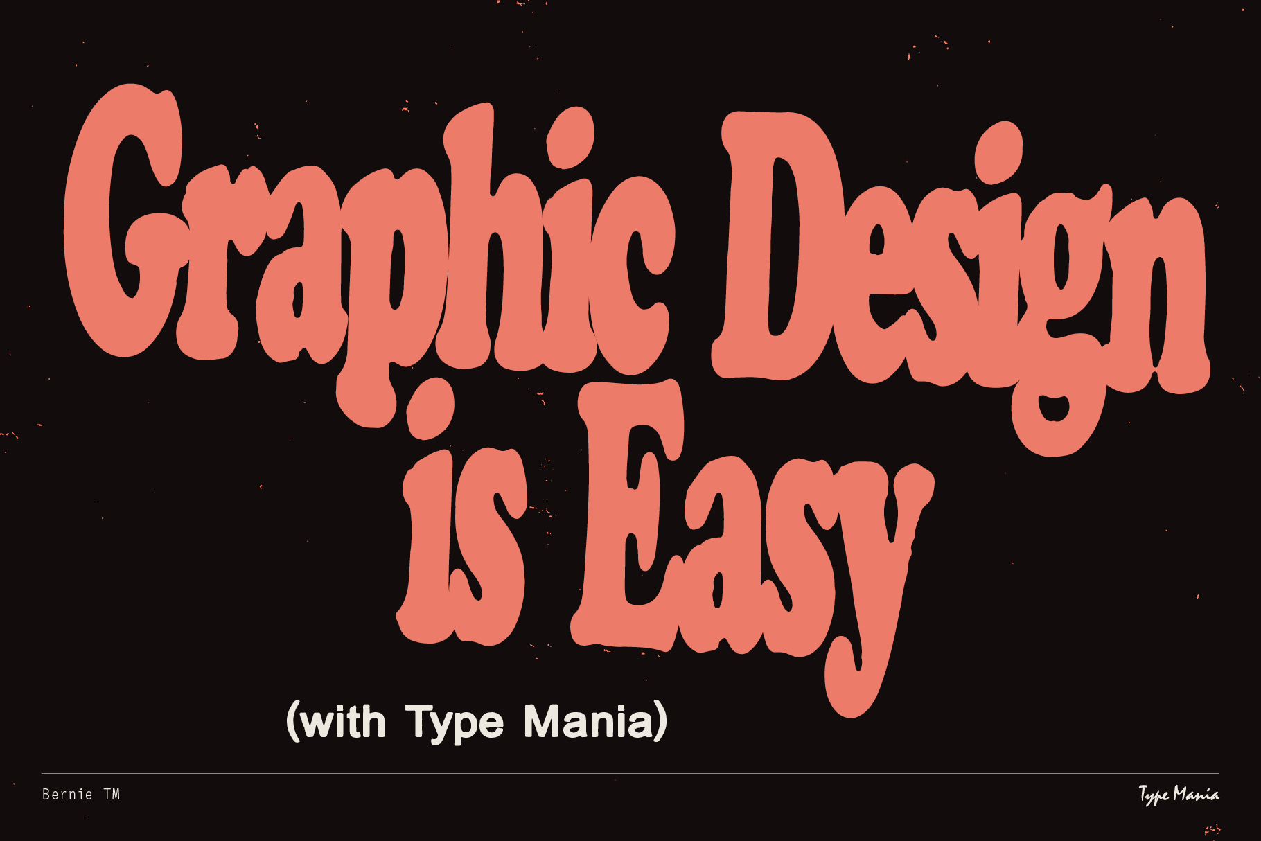 Bold retro typography design with the phrase Graphic Design is Easy in coral red against a dark background ideal for fonts or graphic design templates.