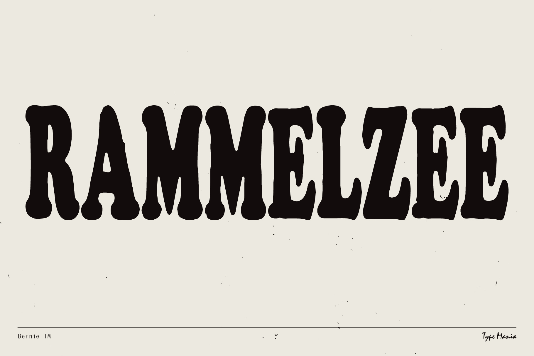 Bold vintage font design titled RAMMELZEE by Bernie TM for graphic design projects. Ideal for typography lovers and creative designers.