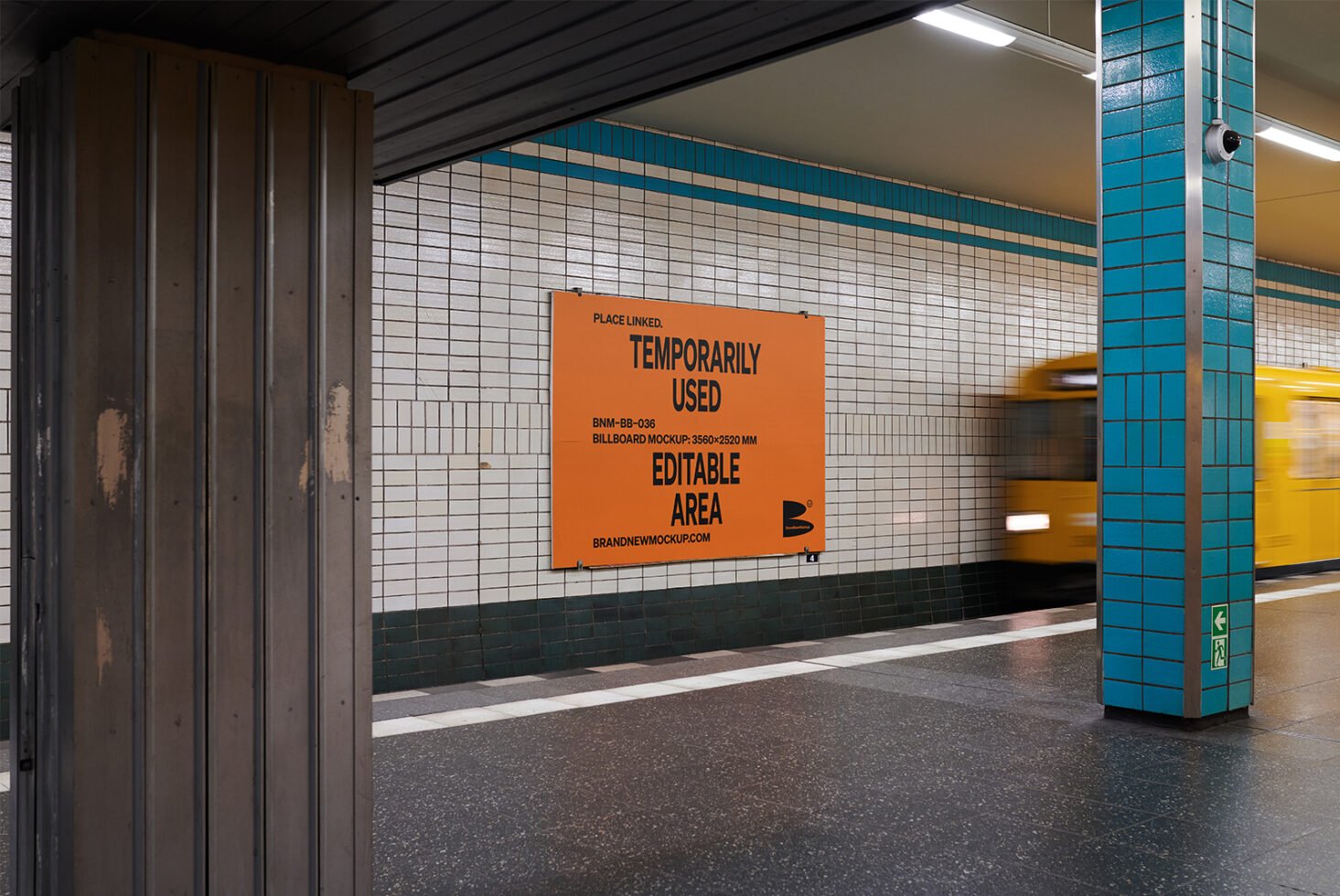 Subway station billboard mockup with orange editable area for design placement digital asset for designers urban advertising template background.