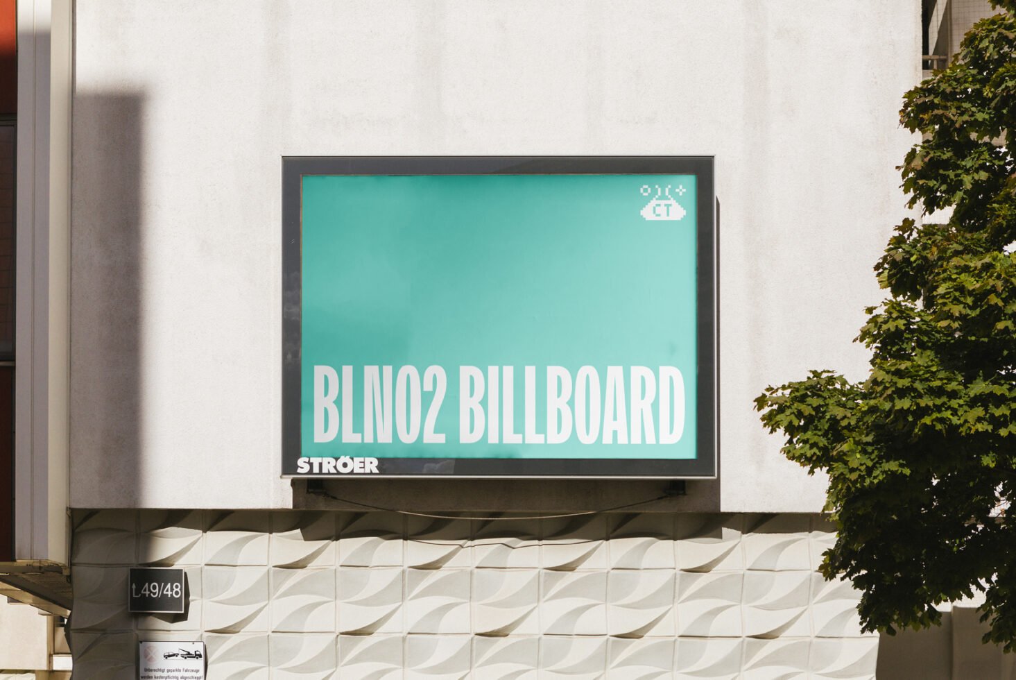Outdoor billboard mockup on urban wall with blank teal display perfect for graphic design advertising templates suitable for digital designers use