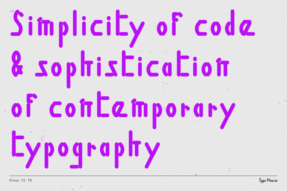 Bold purple modern font on grey background; reads Simplicity of code & sophistication of contemporary typography. Ideal digital asset for designers.