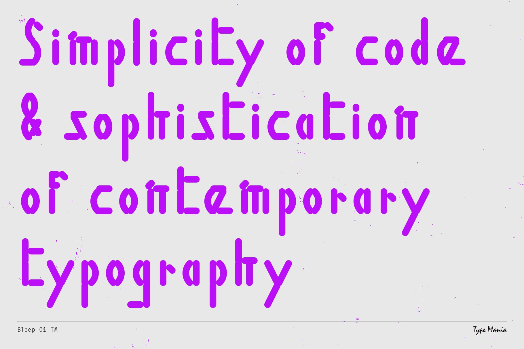 Bold purple sans serif font spelling Simplicity of Code Sophistication of Contemporary Typography on white