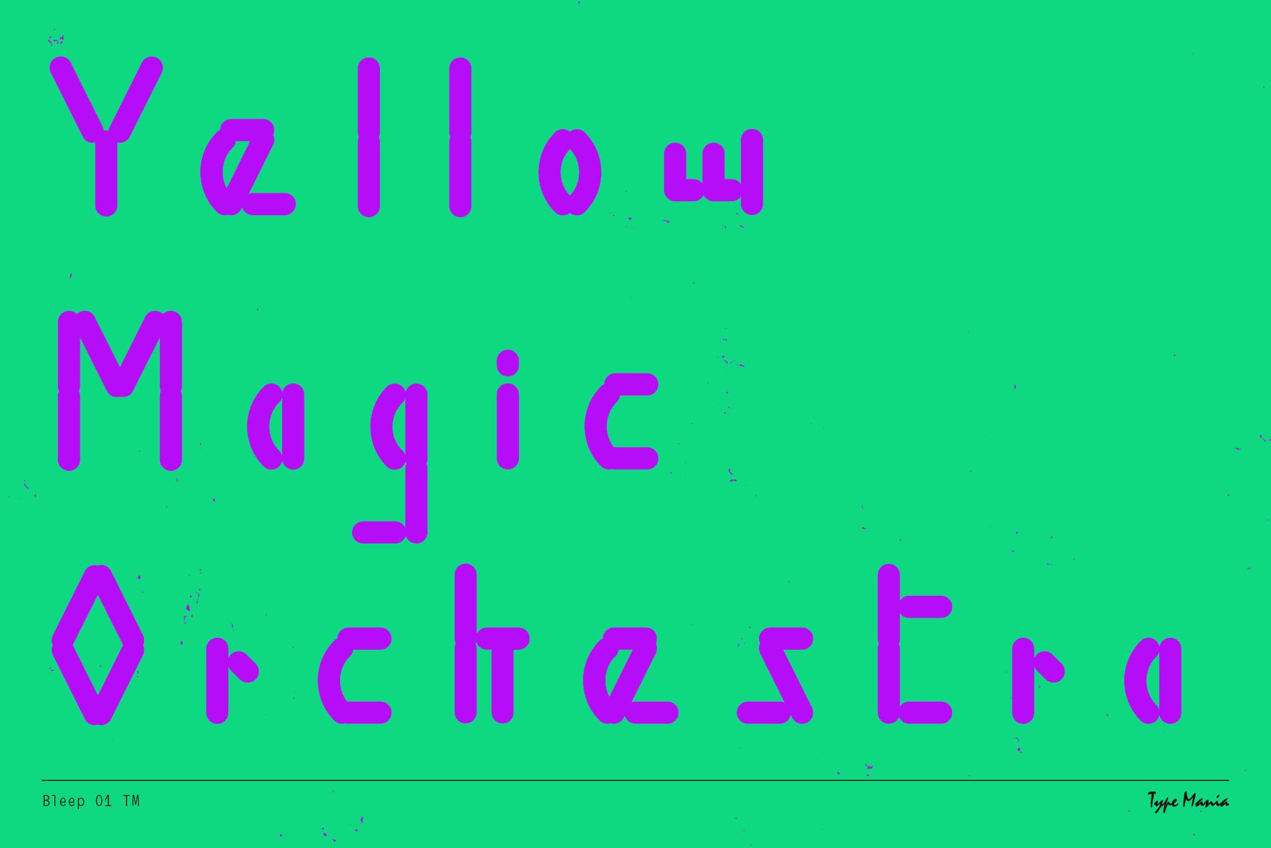 Yellow Magic Orchestra text in magenta on bright green backdrop
