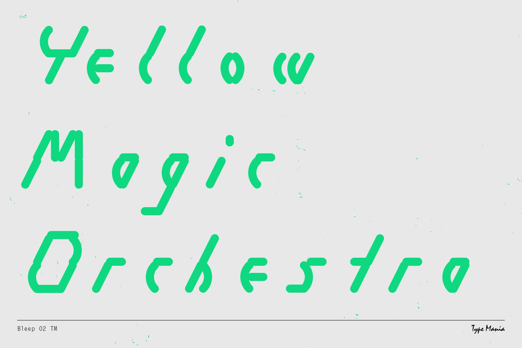 Green wonky letters spelling out Yellow Magic Orchestra on white