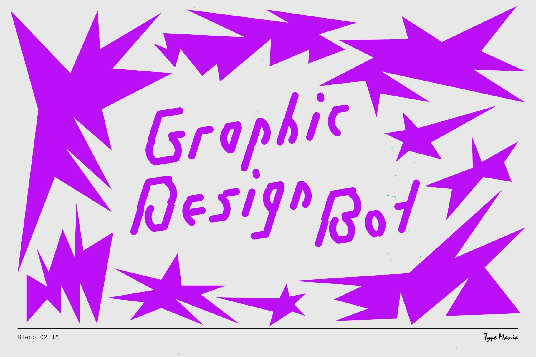 Purple geometric shapes surrounding handwritten text reading Graphic Design Bot