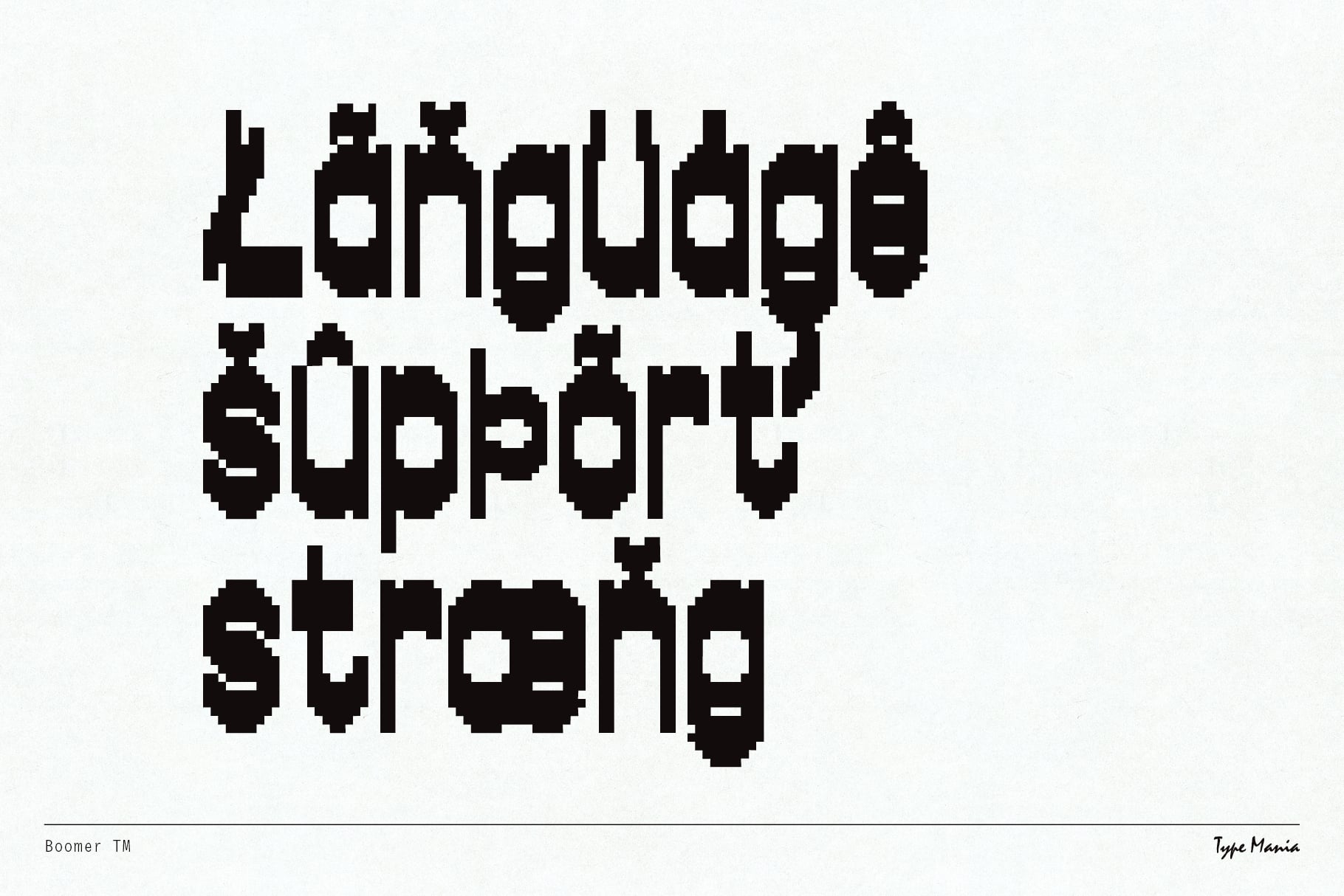 Languages supported, sorry screen message in pixelated Boomer TM font white on white