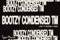 Bootzy Condensed typeface stacked repetition on distressed black with white text