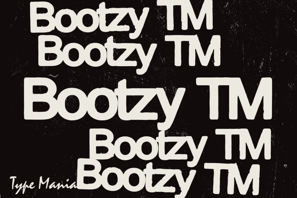 Bold retro typeface Bootzy TM displayed in a distressed black and white style suitable for fonts graphic design typography and creative projects.