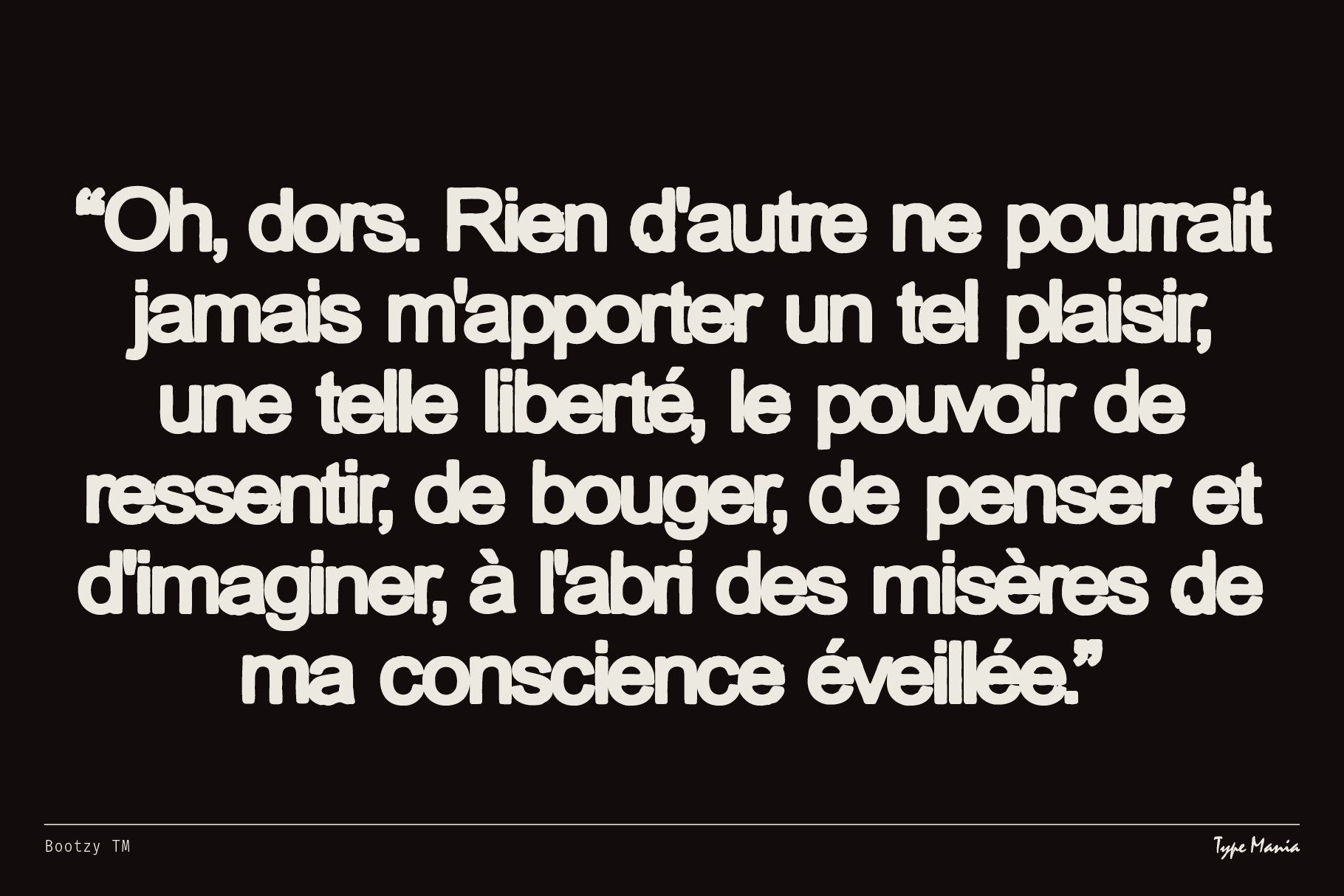 Bold white text on black background featuring a French quote. Font design for creative typography projects. Ideal for designers seeking unique graphics.