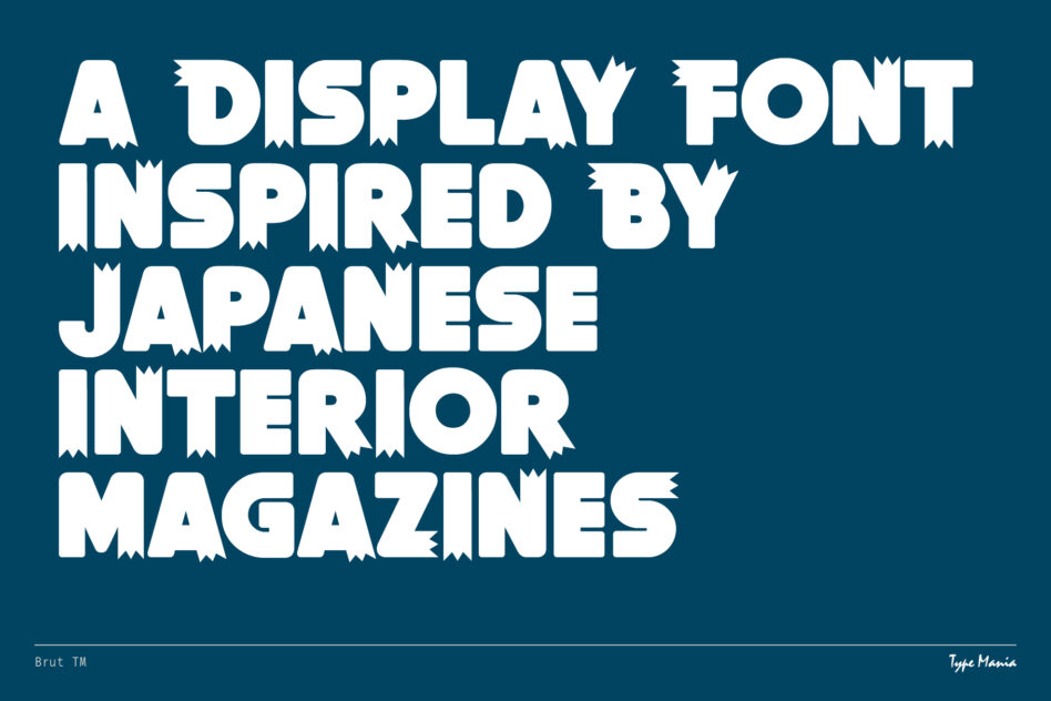 Bold display font inspired by Japanese interior design magazines on teal backdrop