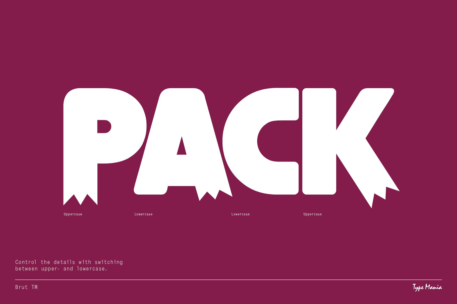 Bold font design showcasing the word Pack in contrasting uppercase and lowercase styles ideal for graphic templates and typography projects.