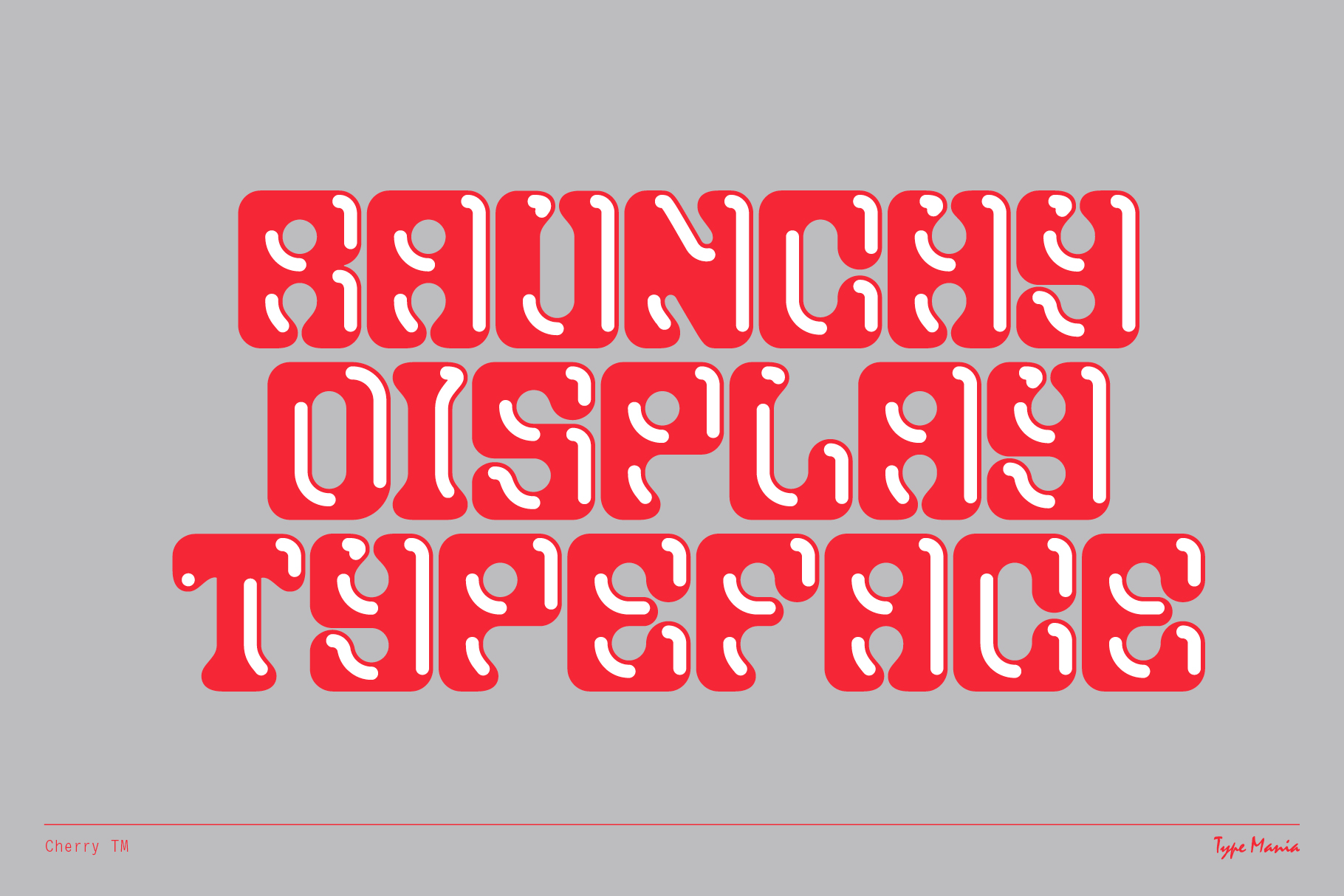 Bold red groovy font reading Raunchy Display Typeface on a gray background Graphic design Typography Visual assets for designers Fonts collection