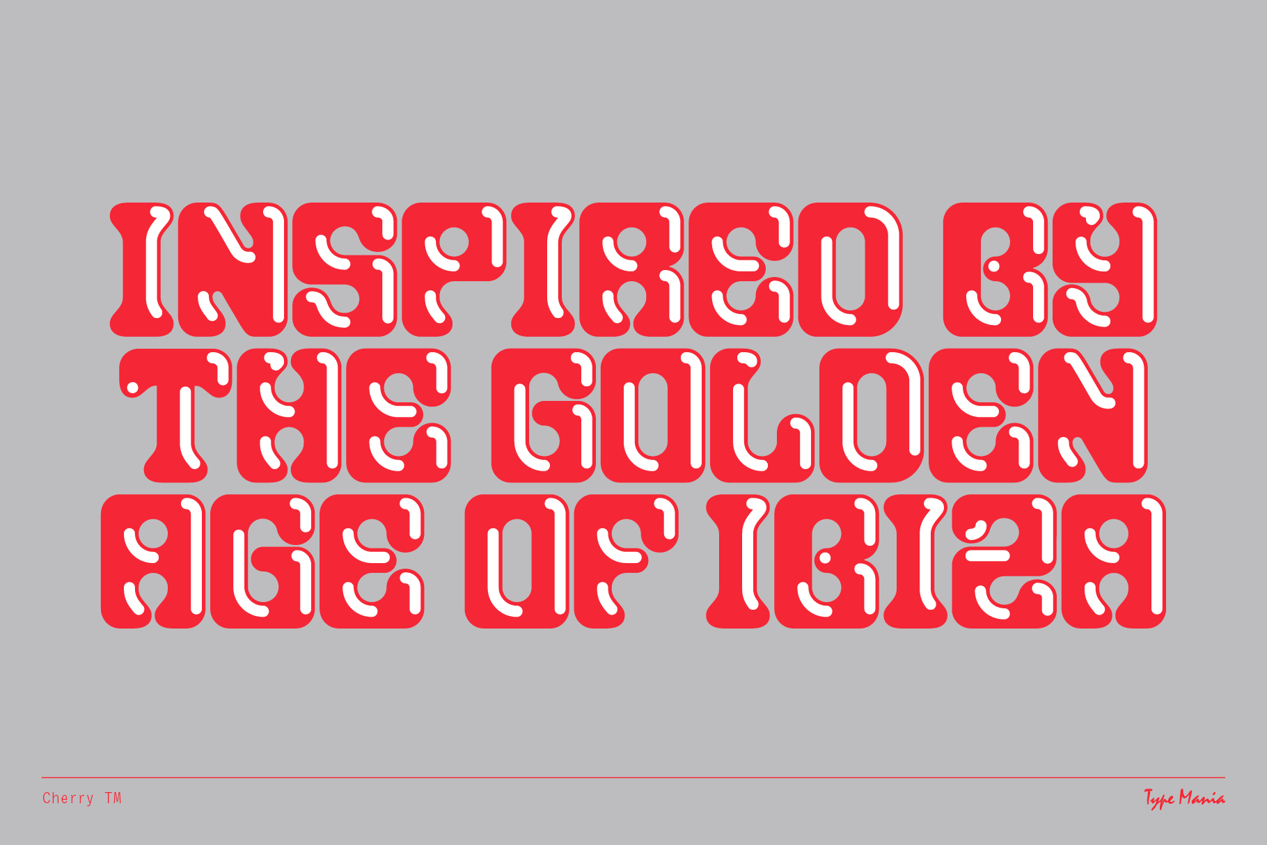 Bold retro font design inspired by 1970s style in red on gray background perfect for typography enthusiasts and vintage graphic designers