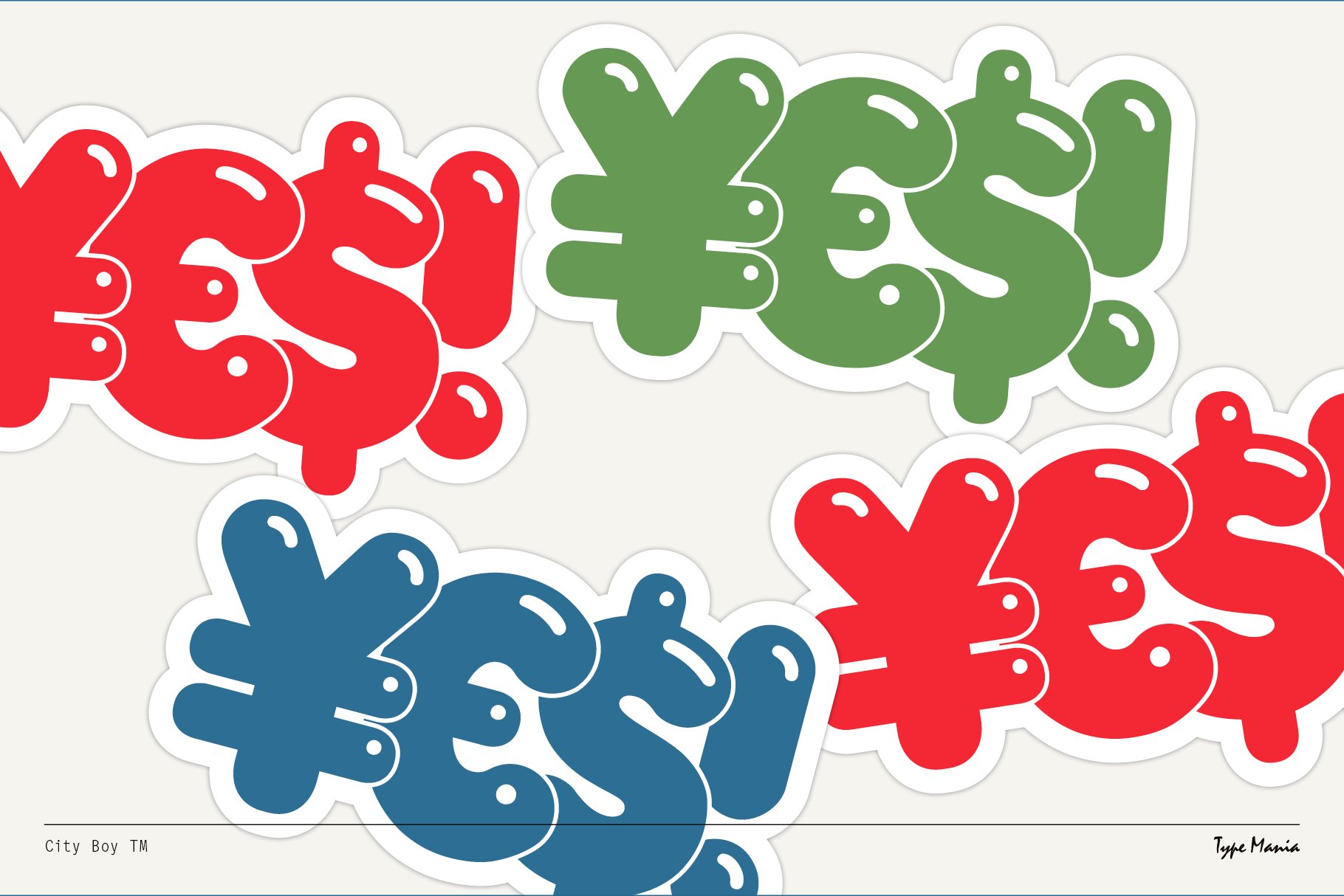 Bold colorful retro text graphics with Yes in red green and blue. Perfect for design mockups, typography projects, stickers, templates for designers.