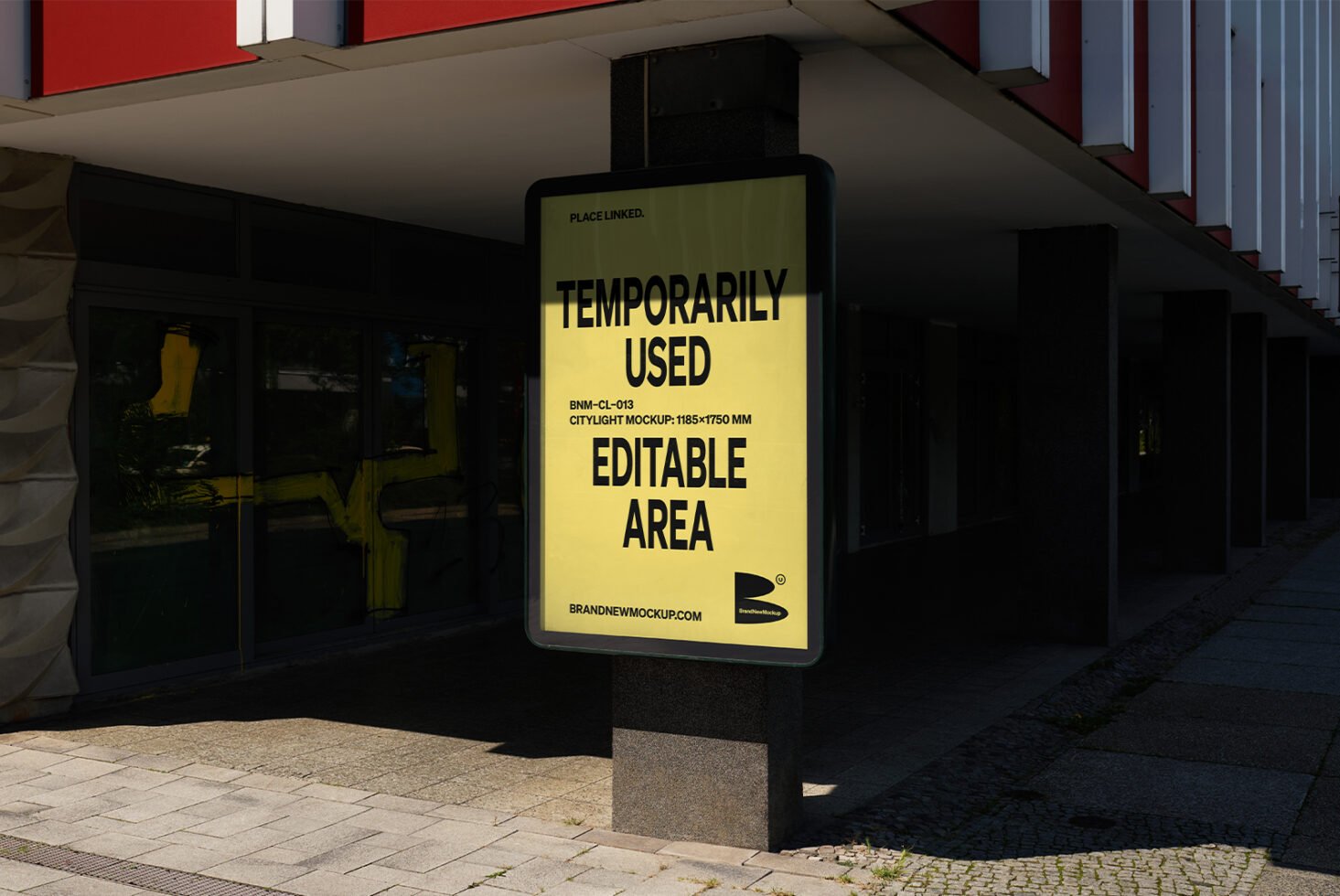 Outdoor citylight billboard mockup with editable area in urban setting, ideal for graphic designers. Versatile advertising display template.