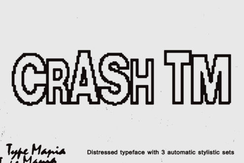 Crash TM distressed typeface showing rough weathered letters on gray