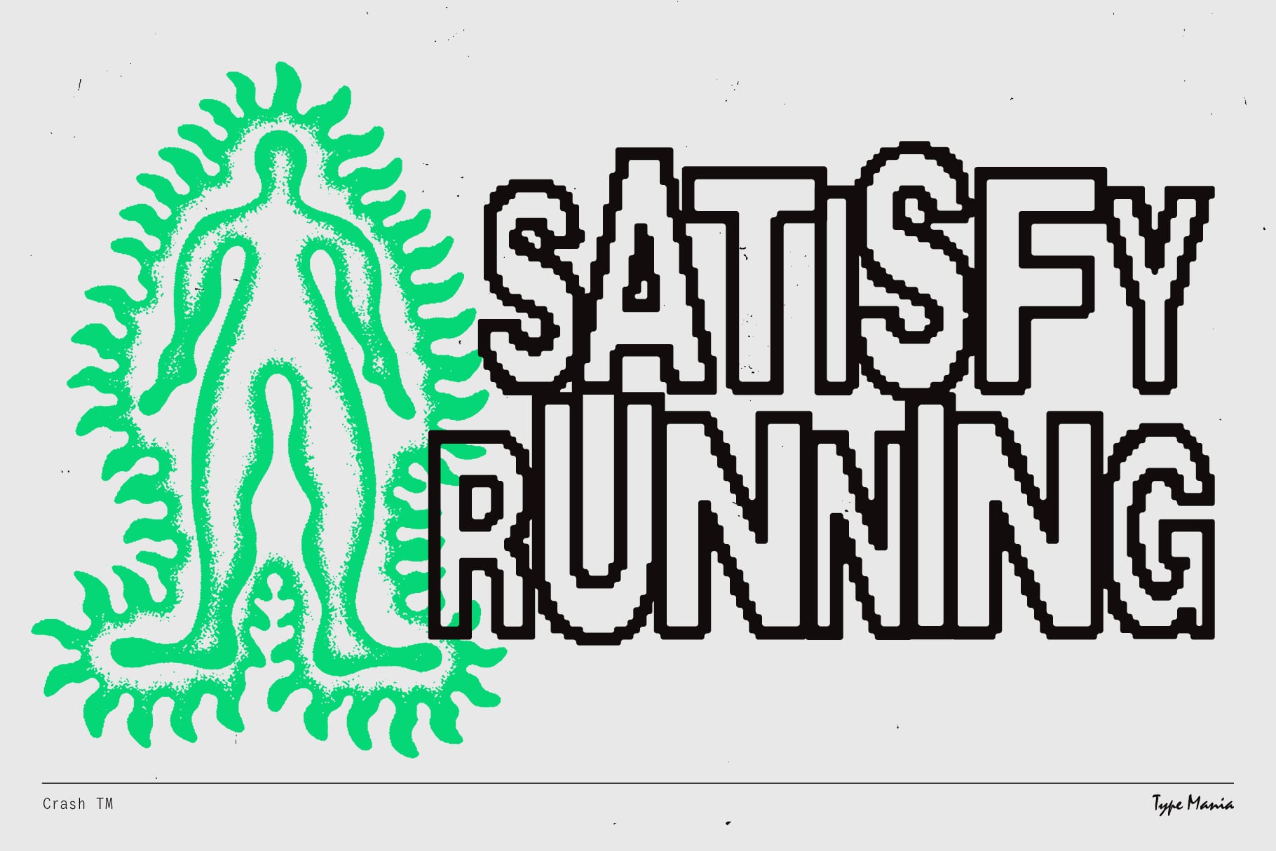 Salty Running pixelated font with organic green microorganism illustration on beige