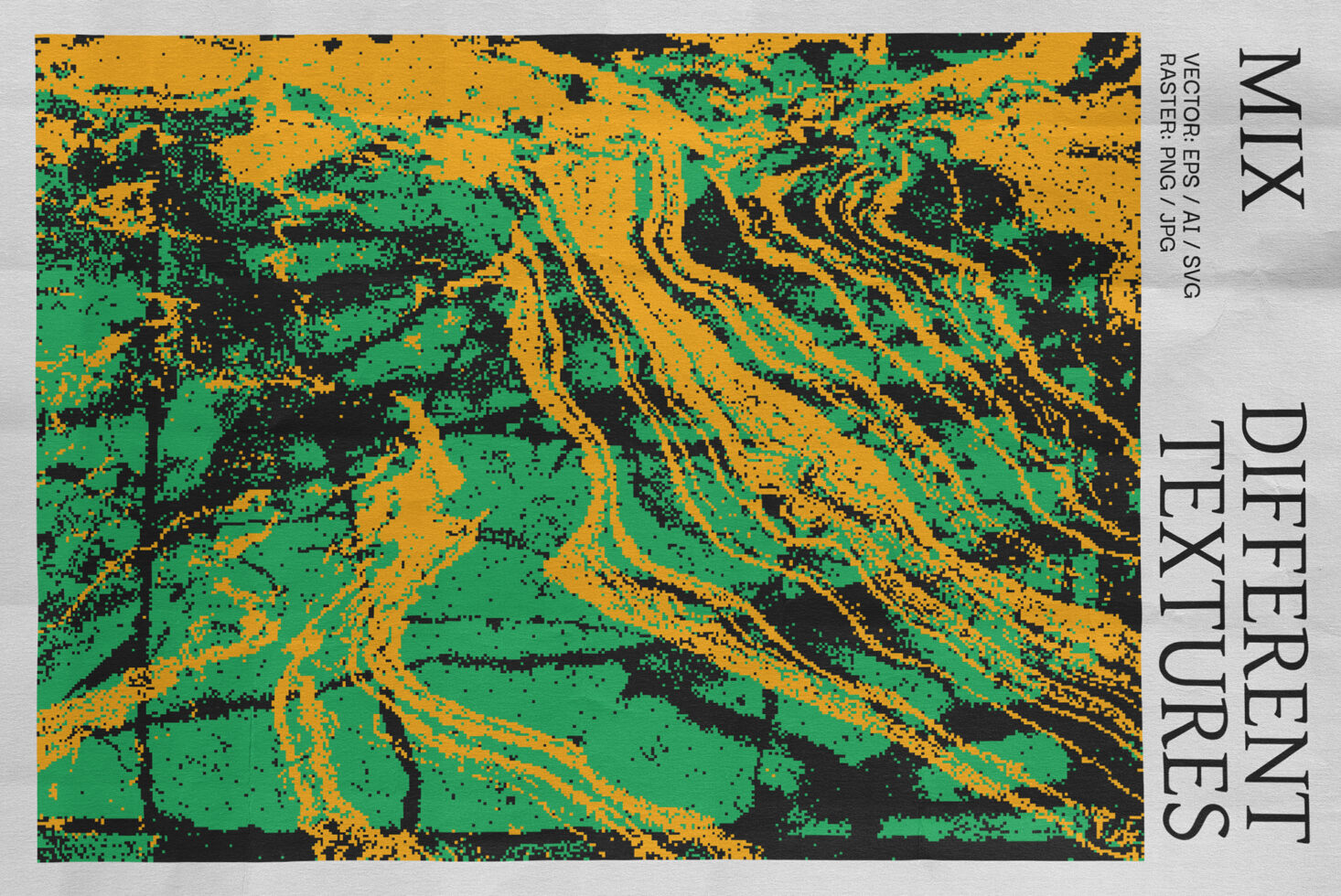 Colorful abstract texture design in green orange black ideal for graphic designers. Includes vector and raster formats. Perfect for design templates.