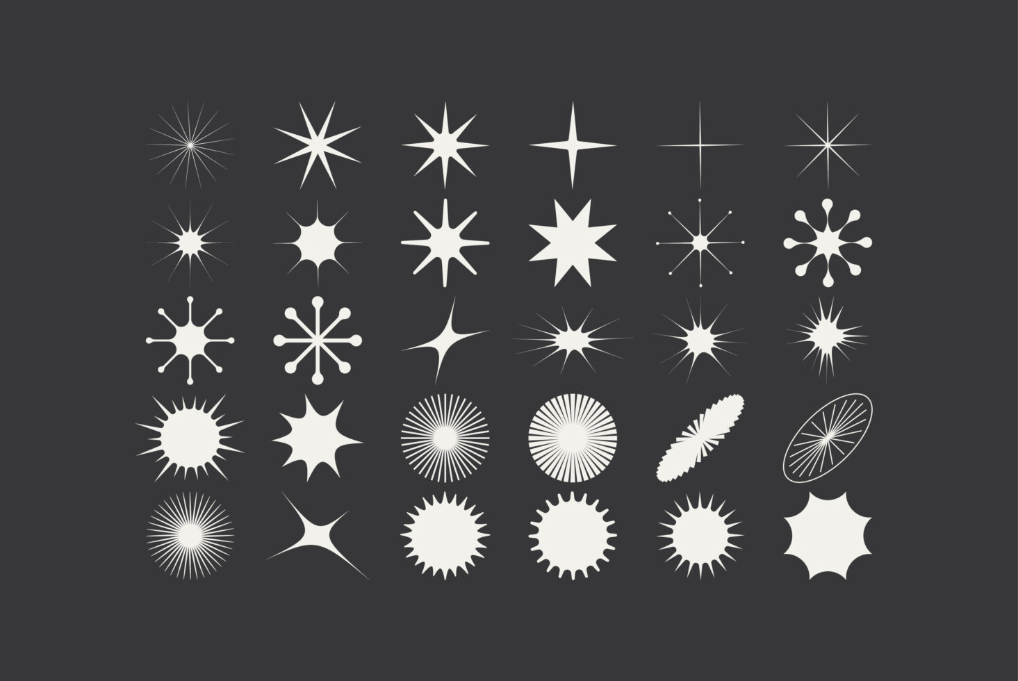 36 minimalist sparkle, star, burst silhouettes for design projects