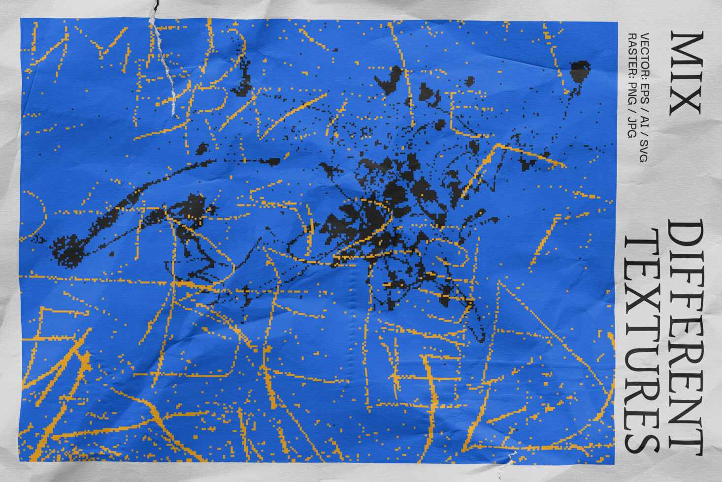 Abstract graphic texture design with vibrant blue background and yellow lines. Ideal for templates, mockups, or backgrounds. SEO keywords: texture, design, abstract.