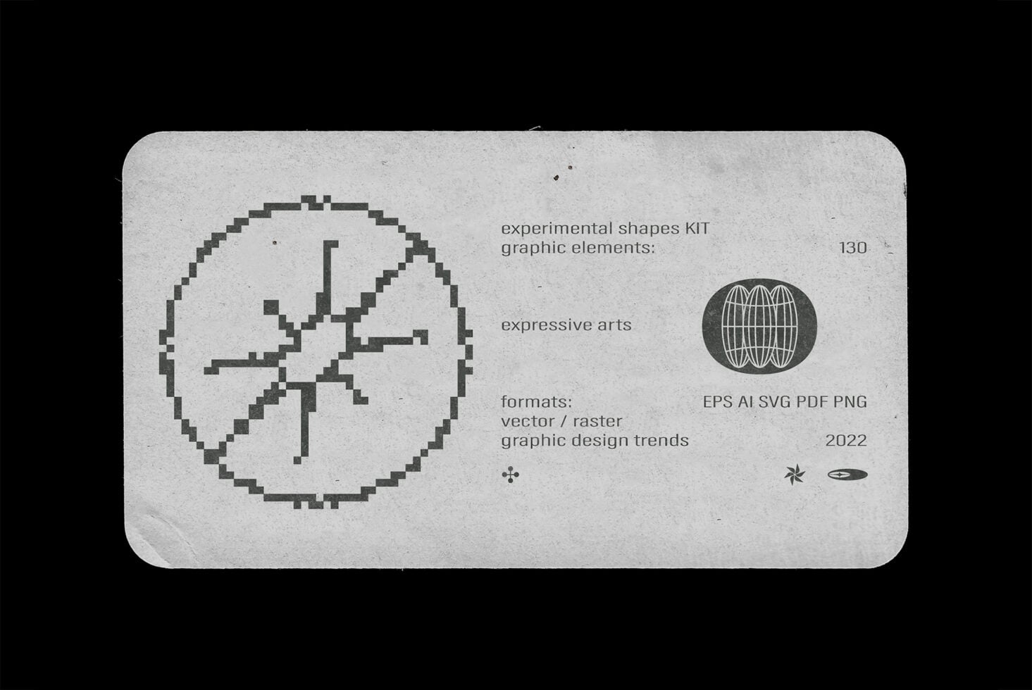 Experimental shapes kit showing 130 graphic elements for design trends 2022