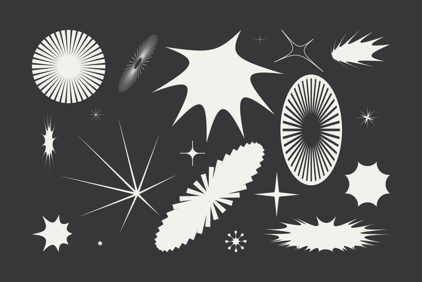 Large collection of starburst, splash, comic shapes in retro style