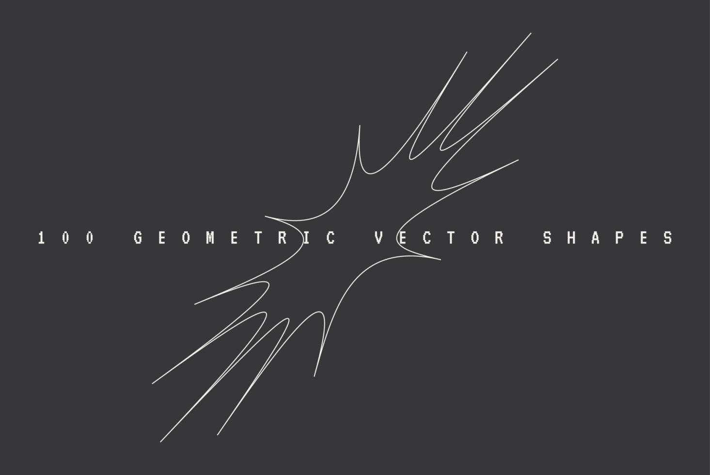 100 geometric vector shapes with curved lines in white on dark background