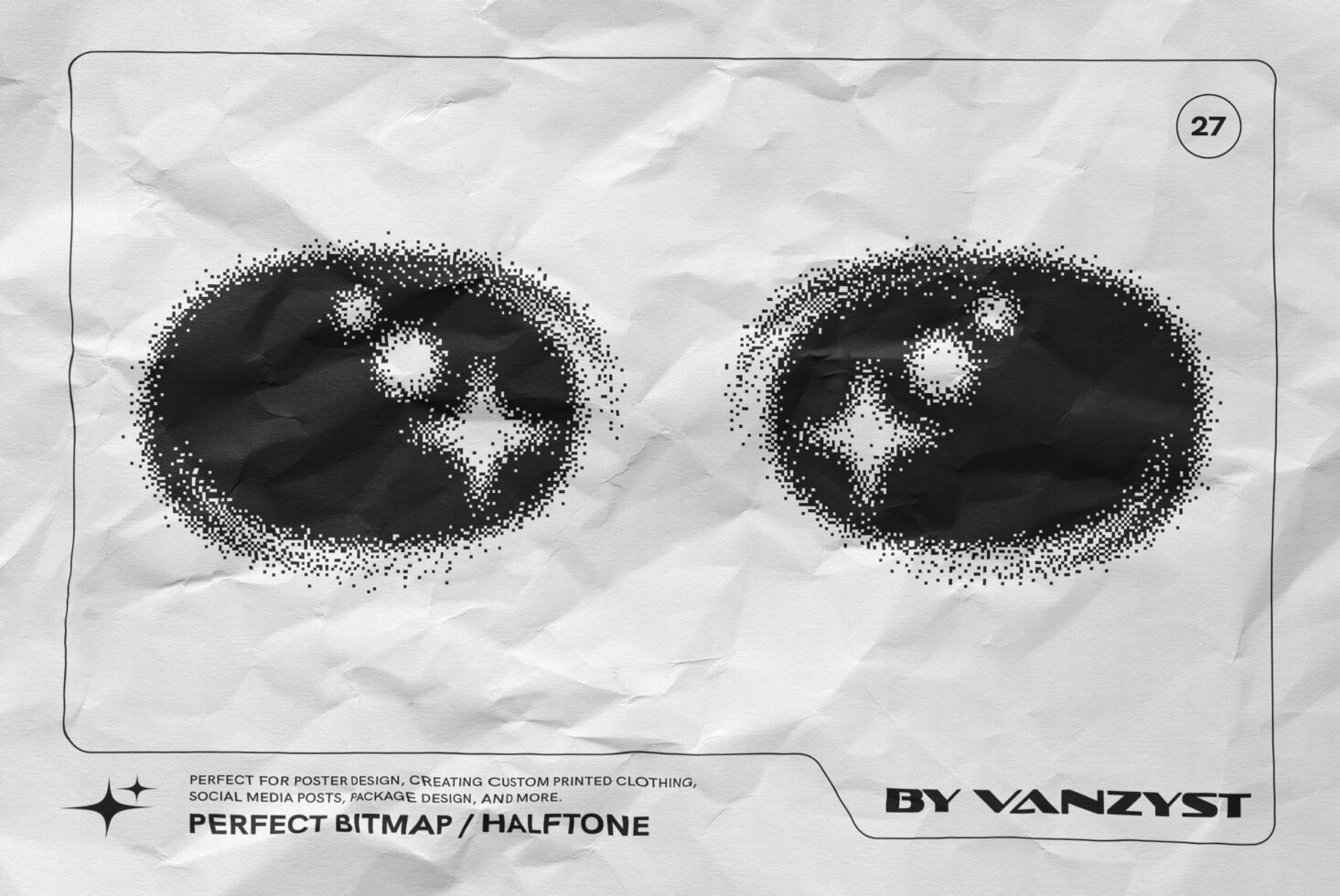 Crumpled paper with halftone bitmap design, ideal for poster design, print projects, graphic design, digital illustration, Templates, and creative use.
