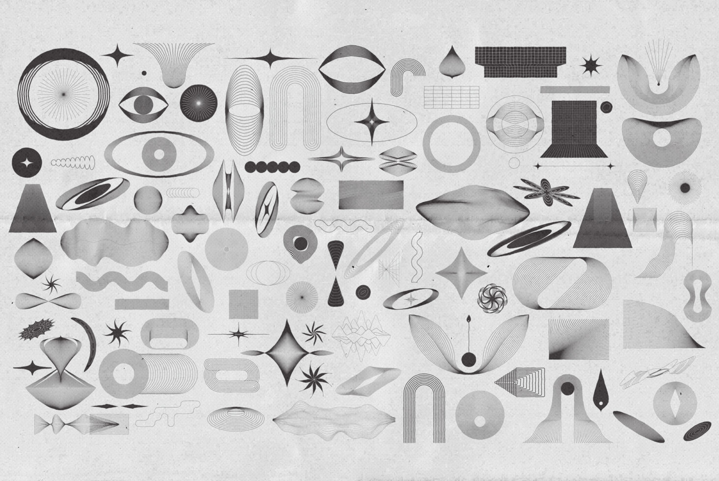 Abstract vector geometric shapes collection in grayscale suitable for graphic design and illustration templates modern minimalist design elements.