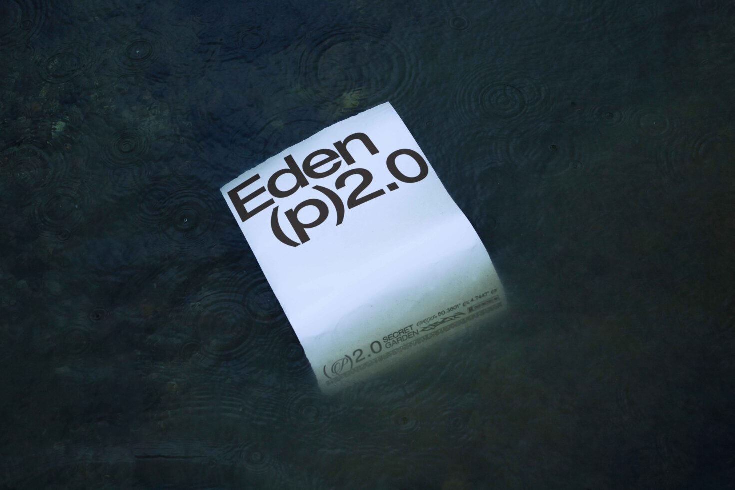 Modern typography graphic showing Eden p 2.0 on paper floating in water. Ideal for designers seeking innovative font style for digital assets.