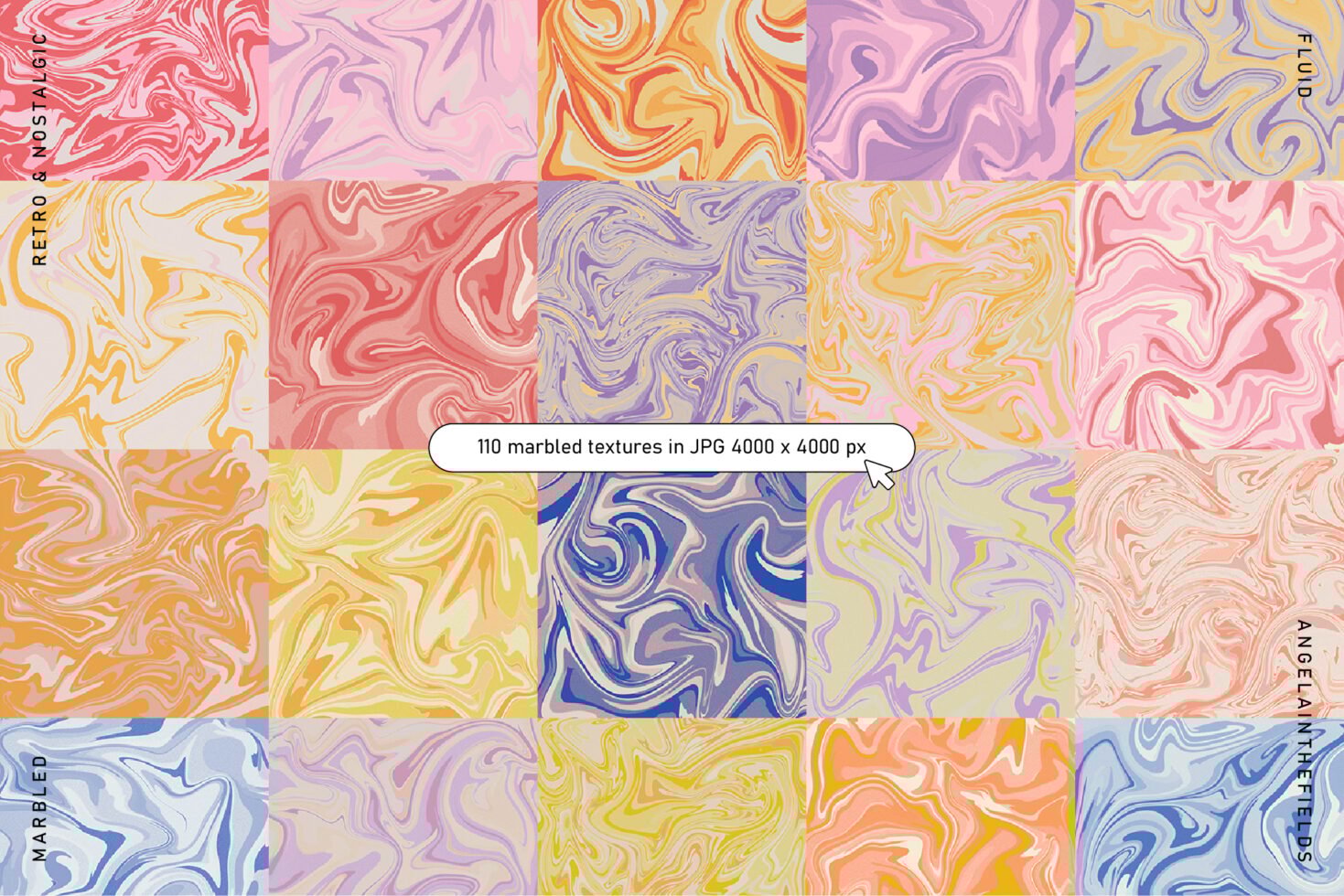 Colorful marbled textures in various hues displayed in a grid for digital mockups and graphic design. Ideal for designers needing vibrant backgrounds.